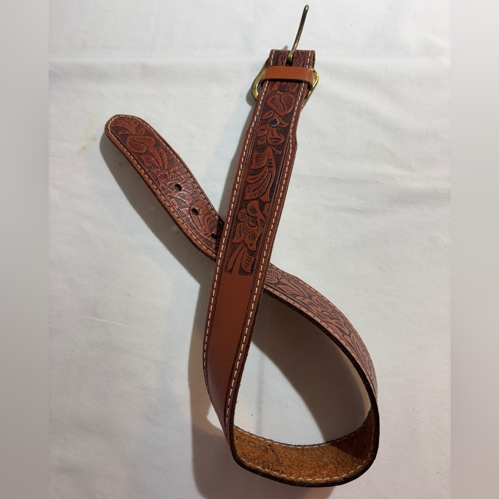 Royal Forge Company. Brown Tooled Leather womens Belt with Floral Detailing
